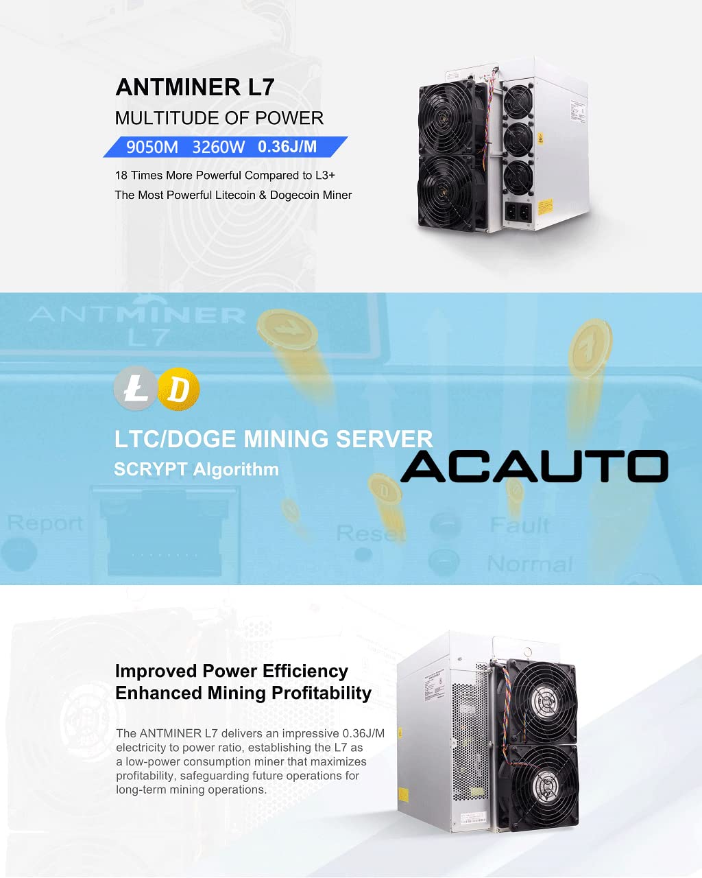 New Antminer L7 9050Mh/s 3260W Mining Scrypt Algorithm Doge Coin & Litecoin LTC Coinr Bulit-in PSU Ready Stock by ACAUTO