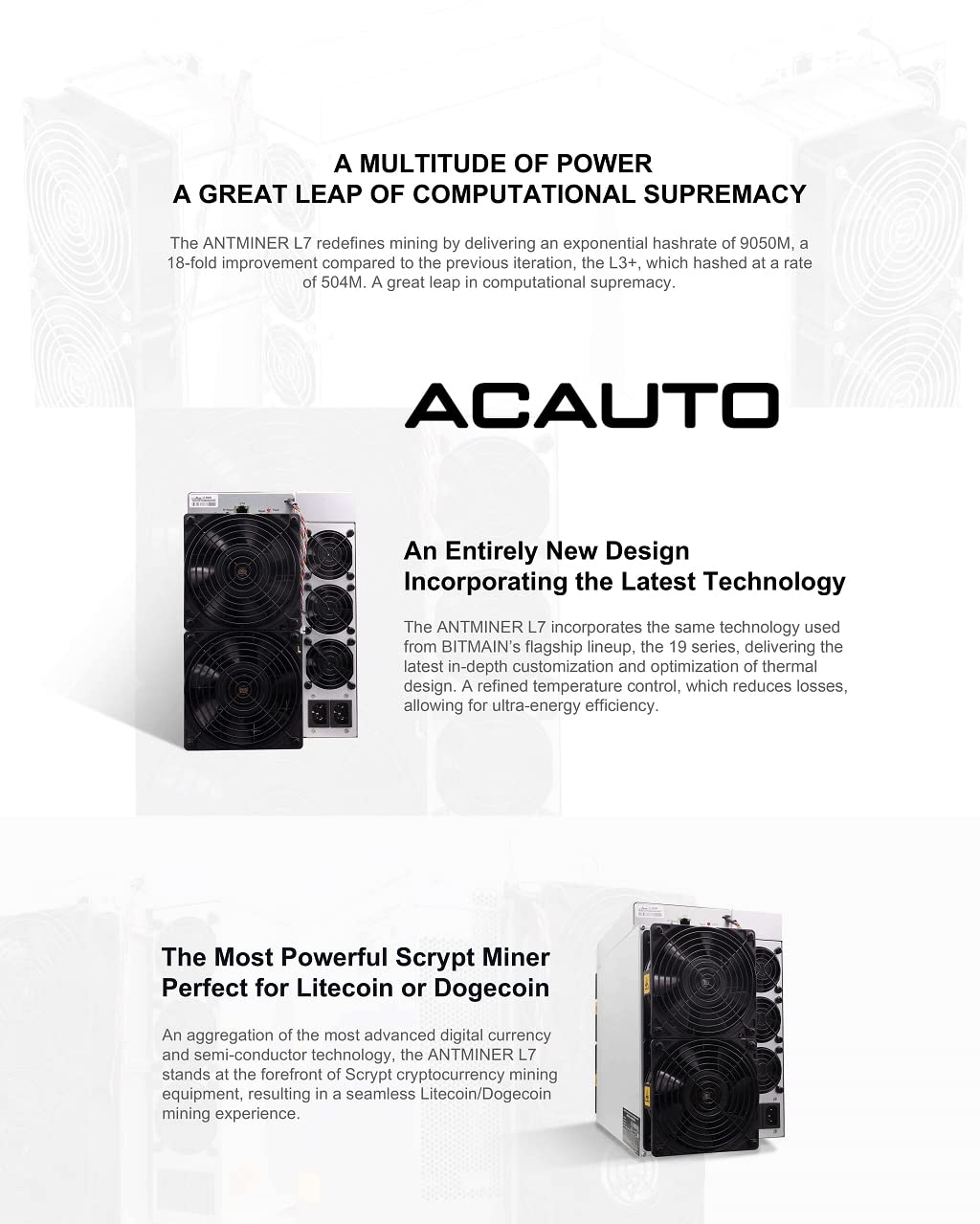 New Antminer L7 9050Mh/s 3260W Mining Scrypt Algorithm Doge Coin & Litecoin LTC Coinr Bulit-in PSU Ready Stock by ACAUTO