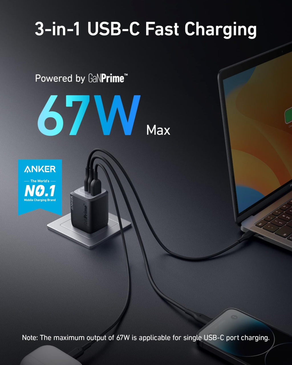 Anker Prime 67W USB C Charger, Anker GaN Wall Charger, 3 - Port Compact Fast PPS Charger, For MacBook Pro/Air, Pixelbook, iPad Pro, iPhone 17/16/Pro, Galaxy S23/S22, Note20, Pixel, Apple Watch, and More - Loot Bandit